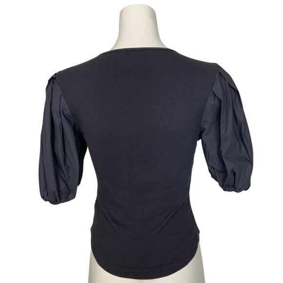 Ulla Johnson Kara Puff Sleeve Ribbed Top Blouse S Periscope Henley Quiet Luxury - Picture 2 of 14